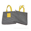 6oz Dogtooth Black Canvas Fabric Carrier Bags Reusable With Zipper Closure